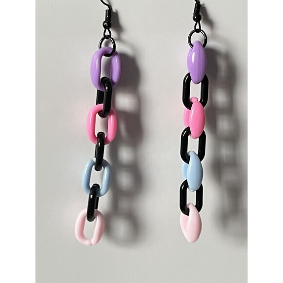 Acrylic Statement Necklace 22” & Earrings 3.25” Handmade Jewelry Set~Cute!!! - Picture 11 of 16